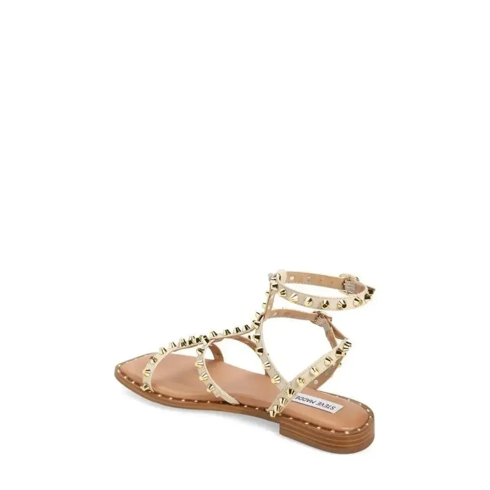 Steve Madden Women's Cream Sunnie Studded Gladiator Flat Sandals Size 8